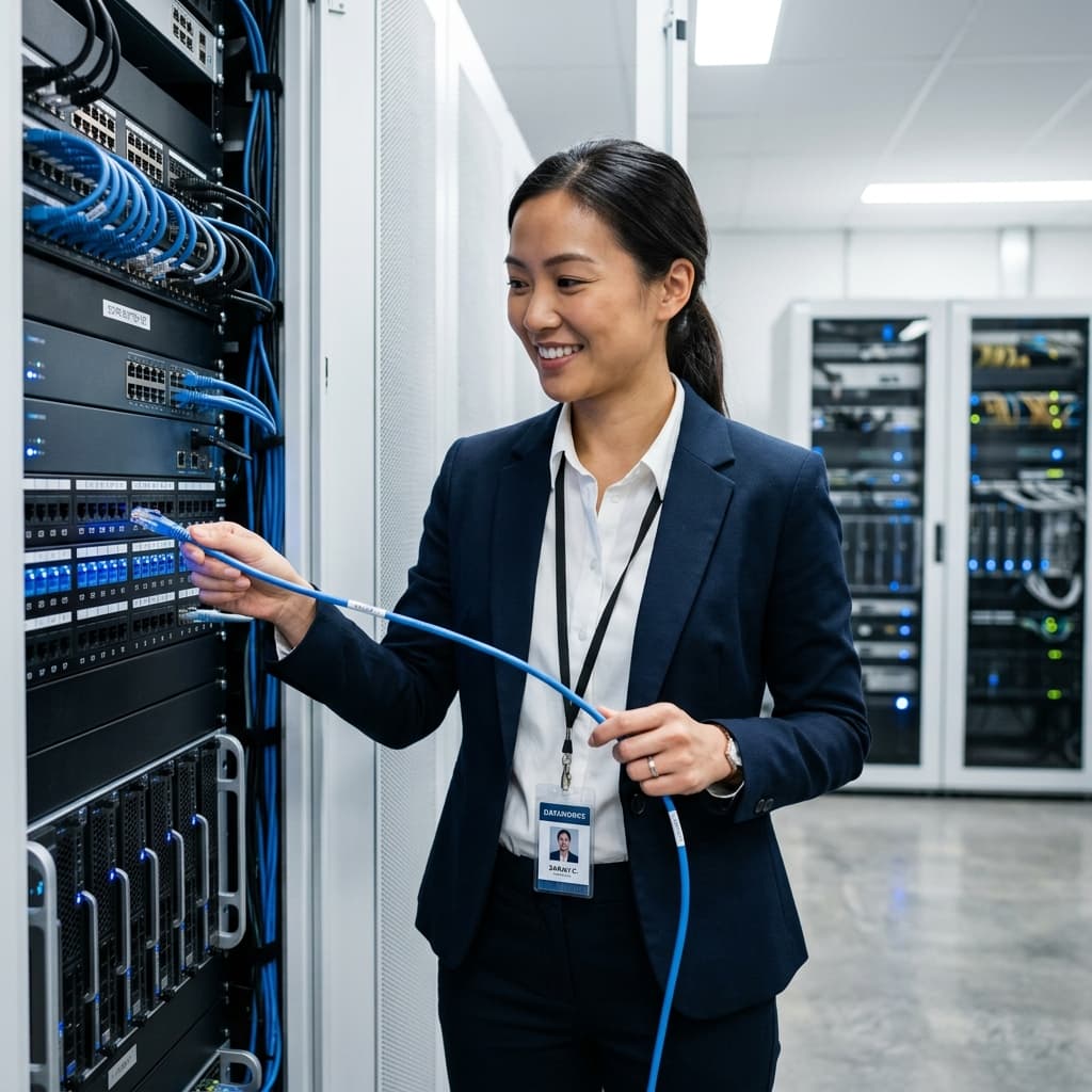 Our certified network engineer model inspecting datacenter systems